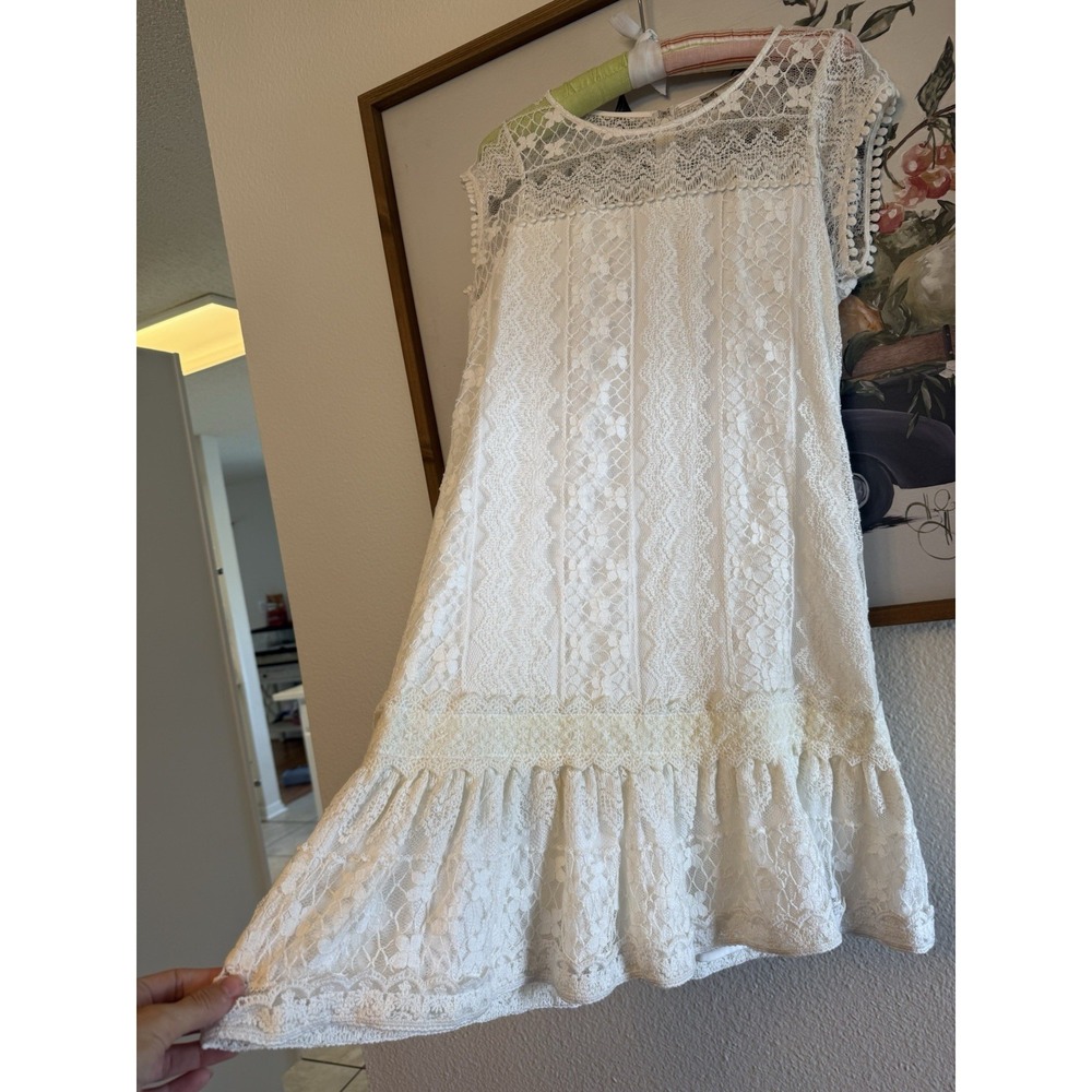 Ariat White Floral Lace Dress Size S – Pom Pom Ruffle Western Boho Cottagecore - Picture 2 of 7